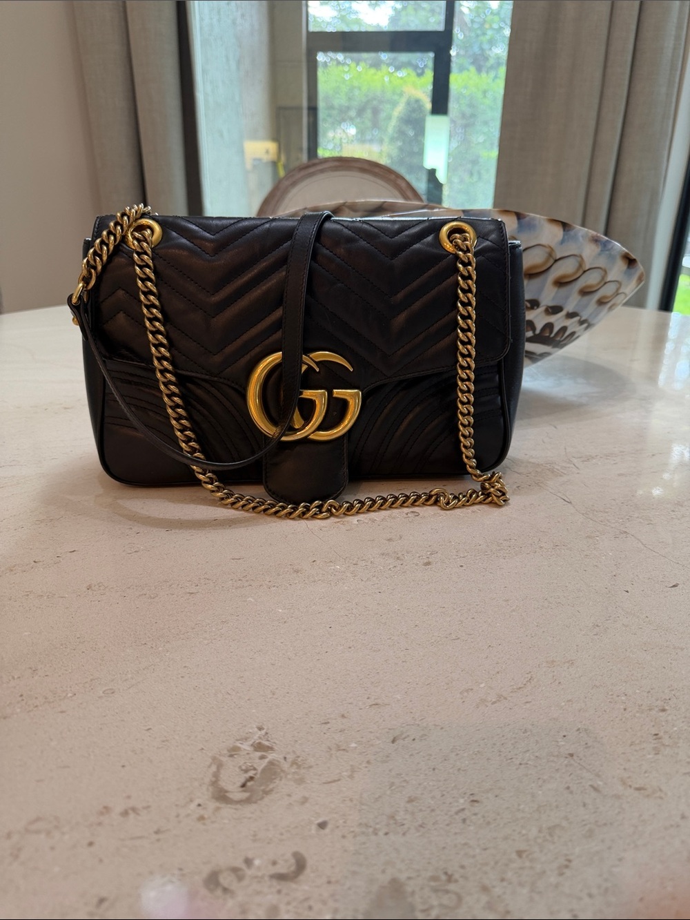Gucci Black Quilted GG Marmont Shoulder Bag with Gold Hardware